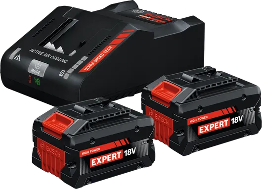 Bosch startset met lader en twee 18V 8Ah accu's.