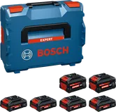 Bosch accuset met 4x EXBA18V-40 en 2x EXBA18V-80.