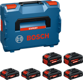 Bosch accuset met 4x EXBA18V-40 en 2x EXBA18V-80.
