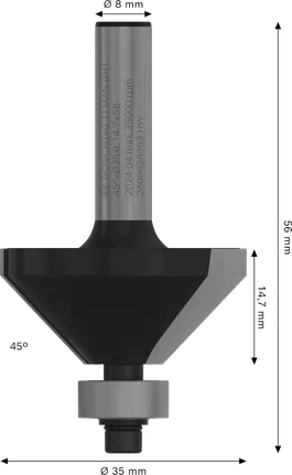 Bosch PRO Freesbit Afschuining 45°, 8 mm schacht.