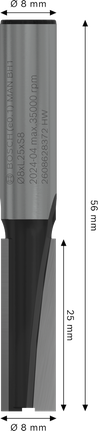 Bosch PRO freesbit met rechte kop, twee snijkanten, 8x25 mm.