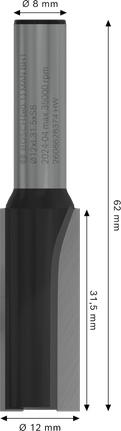Bosch PRO freesbit met rechte kop, twee snijkanten, 12x31,5 mm.