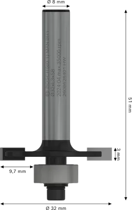 Bosch PRO Freesbit Sleuffrees 8 mm schacht 3 mm snede.