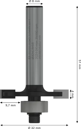 Bosch PRO Freesbit met sleuf, 8 mm schacht, 4 mm snijkant.
