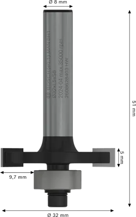 Bosch PRO Freesbit met sleuf, schacht van 8 mm, snijkant van 5 mm.