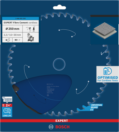 Bosch EXPERT vezelcement cirkelzaagblad voor accu, 250 mm.