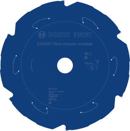 Bosch EXPERT vezelcement cirkelzaagblad voor accu, 250 mm diameter.