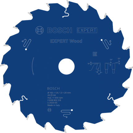 Bosch EXPERT houtcirkelzaagblad 165 mm voor hout.
