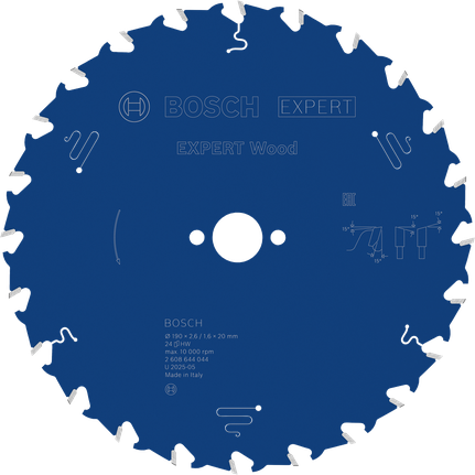 Bosch EXPERT houtcirkelzaagblad 190 mm T24 voor het zagen van hout.