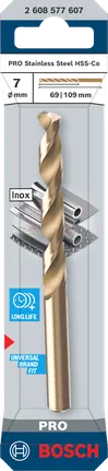 Bosch PRO spiraalboor van HSS-Co roestvrij staal, 7 mm diameter.