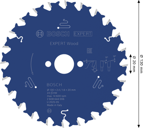 Bosch EXPERT houtcirkelzaagblad 130 mm voor schone houtsneden.