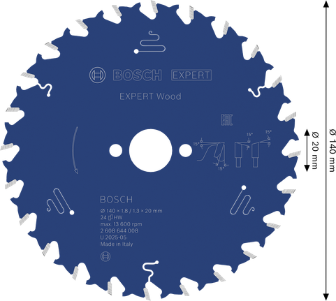 Bosch EXPERT houtcirkelzaagblad 140 mm 24 tanden.