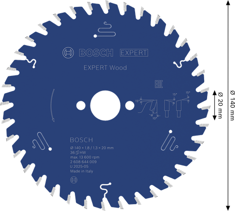 Bosch EXPERT houtcirkelzaagblad 140 mm voor nauwkeurig zagen van hout.