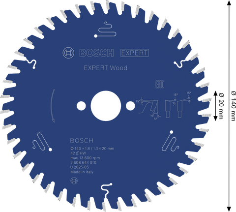 Bosch EXPERT houtcirkelzaagblad 140 mm voor nauwkeurig zagen in hout.
