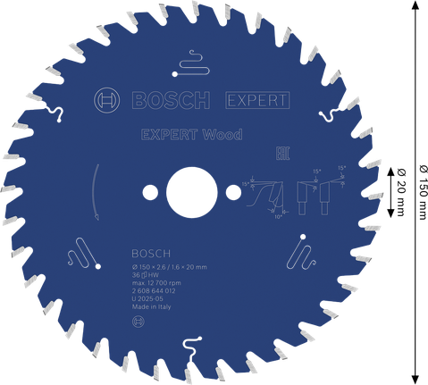 Bosch EXPERT houtcirkelzaagblad 150 mm voor nauwkeurig houtzagen.