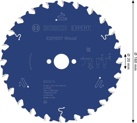 Bosch EXPERT houtcirkelzaagblad, 160 mm, T24.