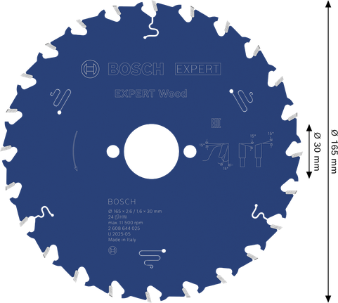 Bosch EXPERT houtcirkelzaagblad, 165 mm T24.