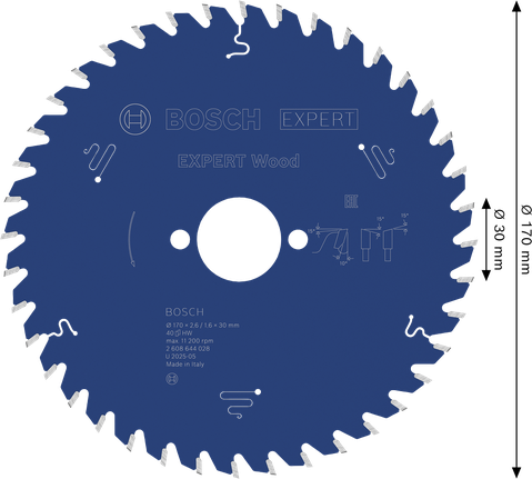 Bosch EXPERT houtcirkelzaagblad 170 mm voor schone houtsneden.