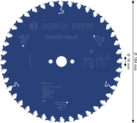 Bosch EXPERT houtcirkelzaagblad, 184 mm diameter.