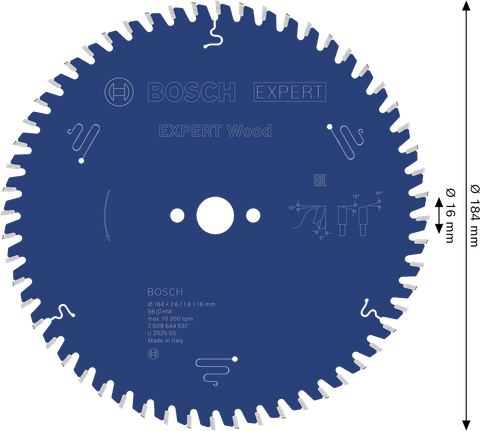 Bosch EXPERT houtcirkelzaagblad 184 mm voor het zagen van hout.