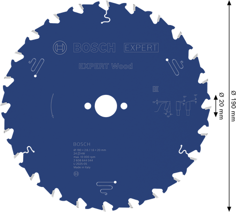 Bosch EXPERT houtcirkelzaagblad 190 mm T24 voor hout.