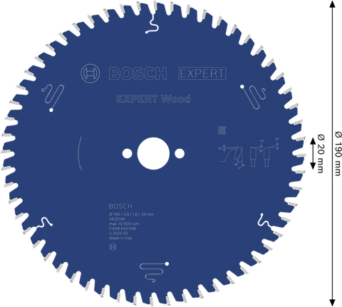 Bosch EXPERT houtcirkelzaagblad, 190 mm diameter.
