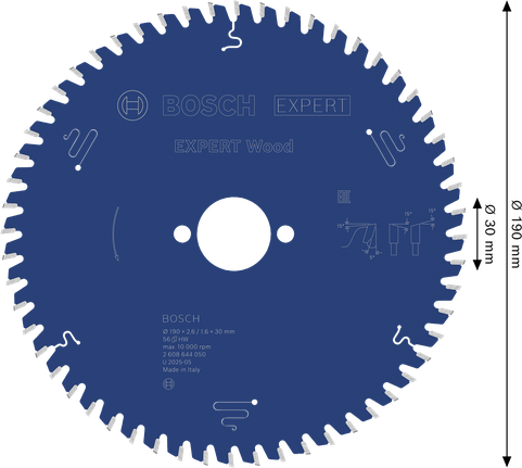 Bosch EXPERT houtcirkelzaagblad 190 mm voor het zagen van hout.