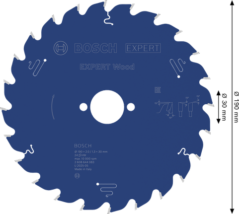 Bosch EXPERT houtcirkelzaagblad 190 mm voor nauwkeurige houtbewerking.
