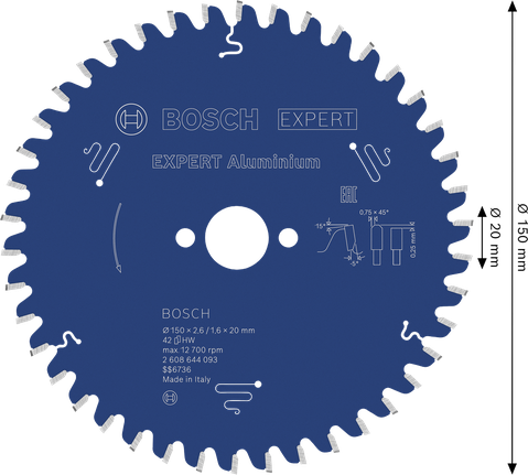 Bosch EXPERT aluminium cirkelzaagblad 150 mm voor het zagen van metaal.