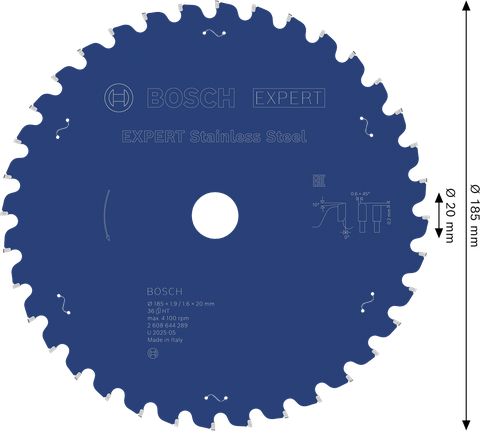 Bosch EXPERT cirkelzaagblad van roestvrij staal, 185 mm.