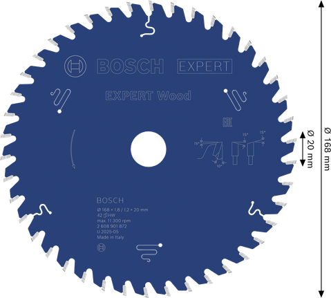 Bosch EXPERT Houtcirkelzaagblad 168 mm T42.