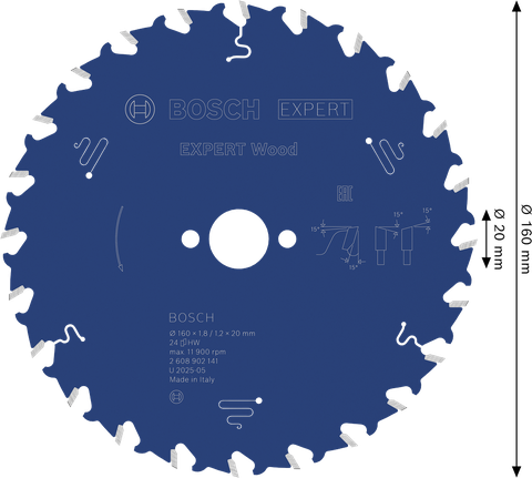 Bosch EXPERT houtcirkelzaagblad 160 mm T24.