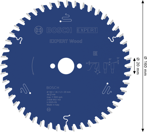 Bosch EXPERT houtcirkelzaagblad 160 mm T48 voor hout.