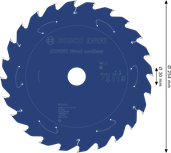Bosch EXPERT Wood accucirkelzaagblad, 254 mm diameter.