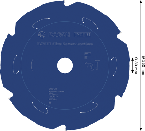 Bosch EXPERT vezelcement cirkelzaagblad voor accu, 250 mm diameter.