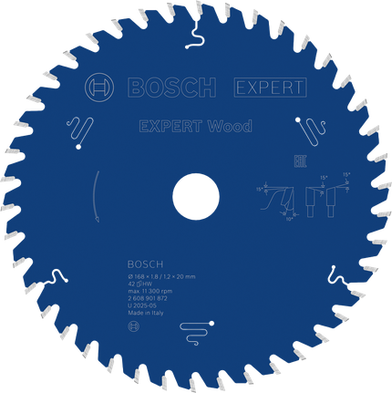 Bosch EXPERT houtcirkelzaagblad 168 mm voor nauwkeurig zagen in hout.