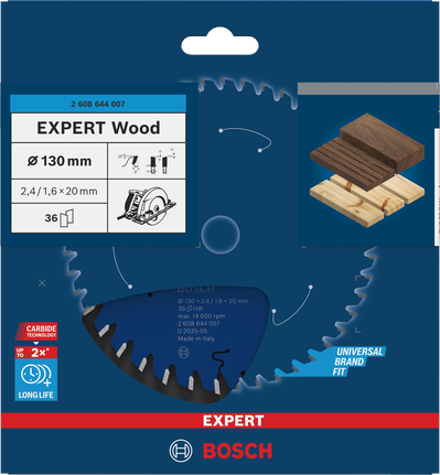 Bosch EXPERT houtcirkelzaagblad 130 mm voor snel houtzagen.
