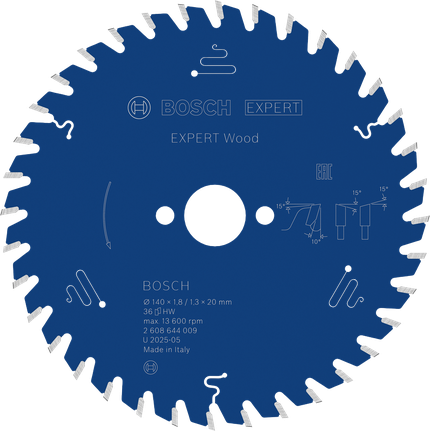 Bosch EXPERT houtcirkelzaagblad 140 mm voor nauwkeurig zagen van hout.