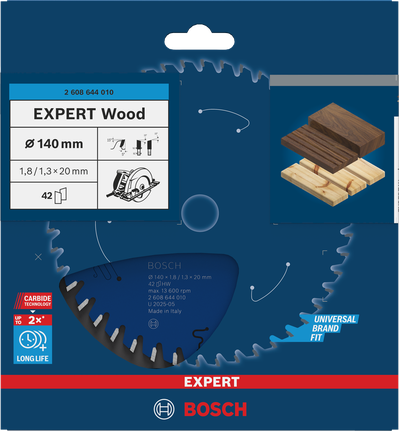 Bosch EXPERT houtcirkelzaagblad 140 mm voor nauwkeurig houtzagen.