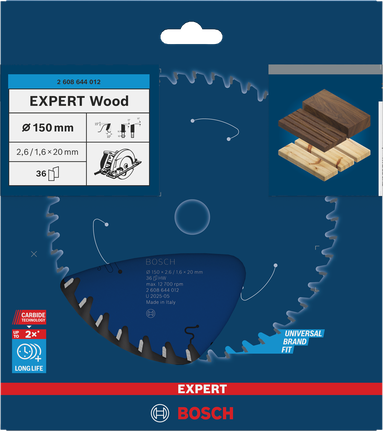 Bosch EXPERT houtcirkelzaagblad 150 mm voor het zagen van hout.