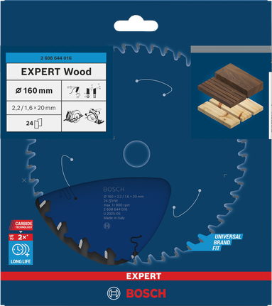 Bosch EXPERT houtcirkelzaagblad 160 mm voor schone houtsneden.