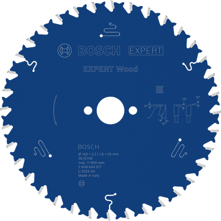 Bosch EXPERT houtcirkelzaagblad 160 mm voor schone houtsneden.