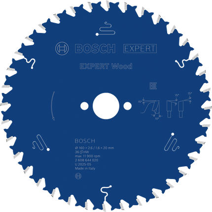 Bosch EXPERT houtcirkelzaagblad 160 mm voor het zagen van hout.
