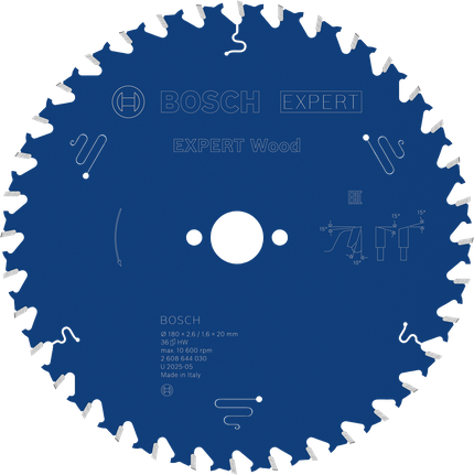 Bosch EXPERT houtcirkelzaagblad 180 mm voor het zagen van hout.