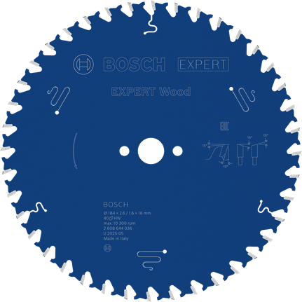 Bosch EXPERT houtcirkelzaagblad 184 mm voor nauwkeurig zagen in hout.