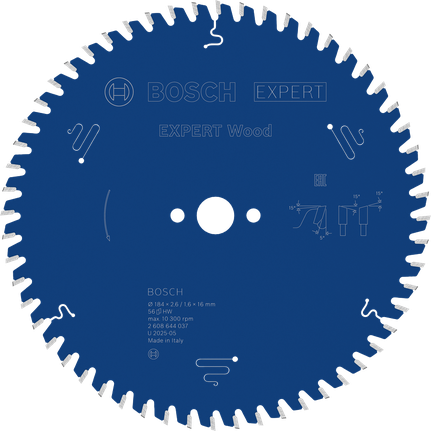 Bosch EXPERT houtcirkelzaagblad 184 mm voor het zagen van hout.