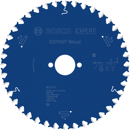 Bosch EXPERT houtcirkelzaagblad, 190 mm diameter.