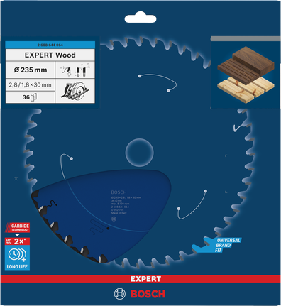 Bosch EXPERT houtcirkelzaagblad 235 mm voor het zagen van hout.