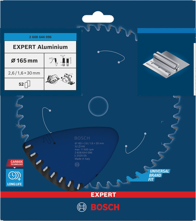 Bosch EXPERT aluminium cirkelzaagblad 165 mm voor het zagen van aluminium.