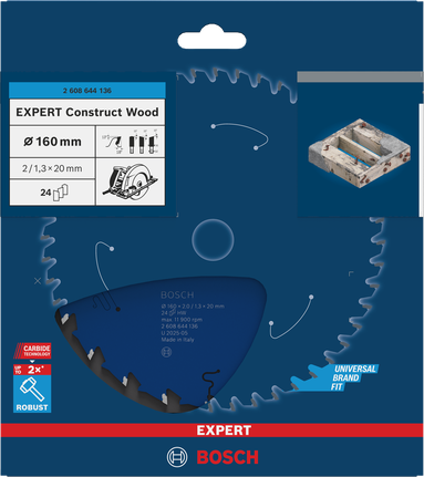 Bosch EXPERT Construct Wood 160 mm T24 cirkelzaagblad.